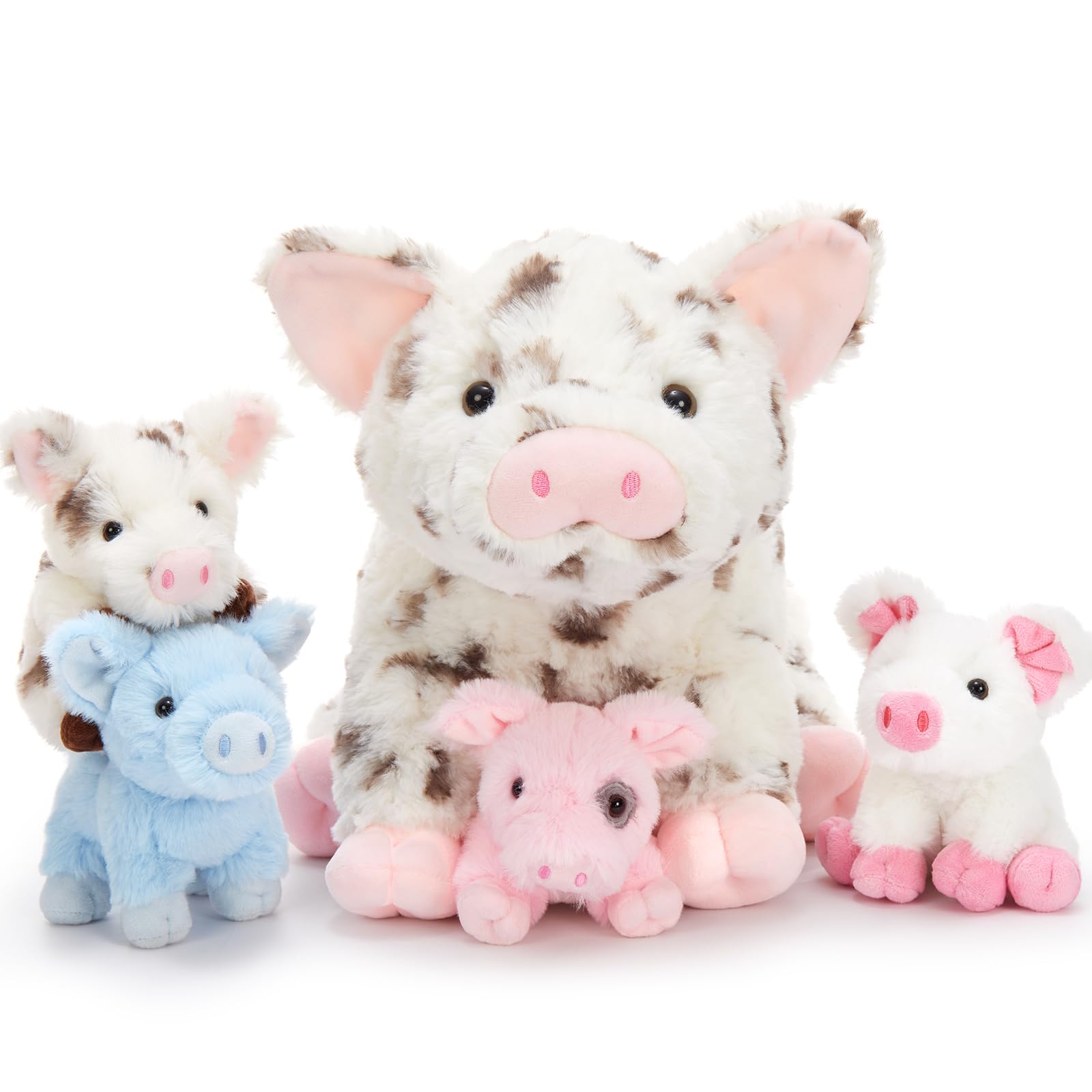 Karister mommy pig plush with zippered belly and four piglets for imaginative play