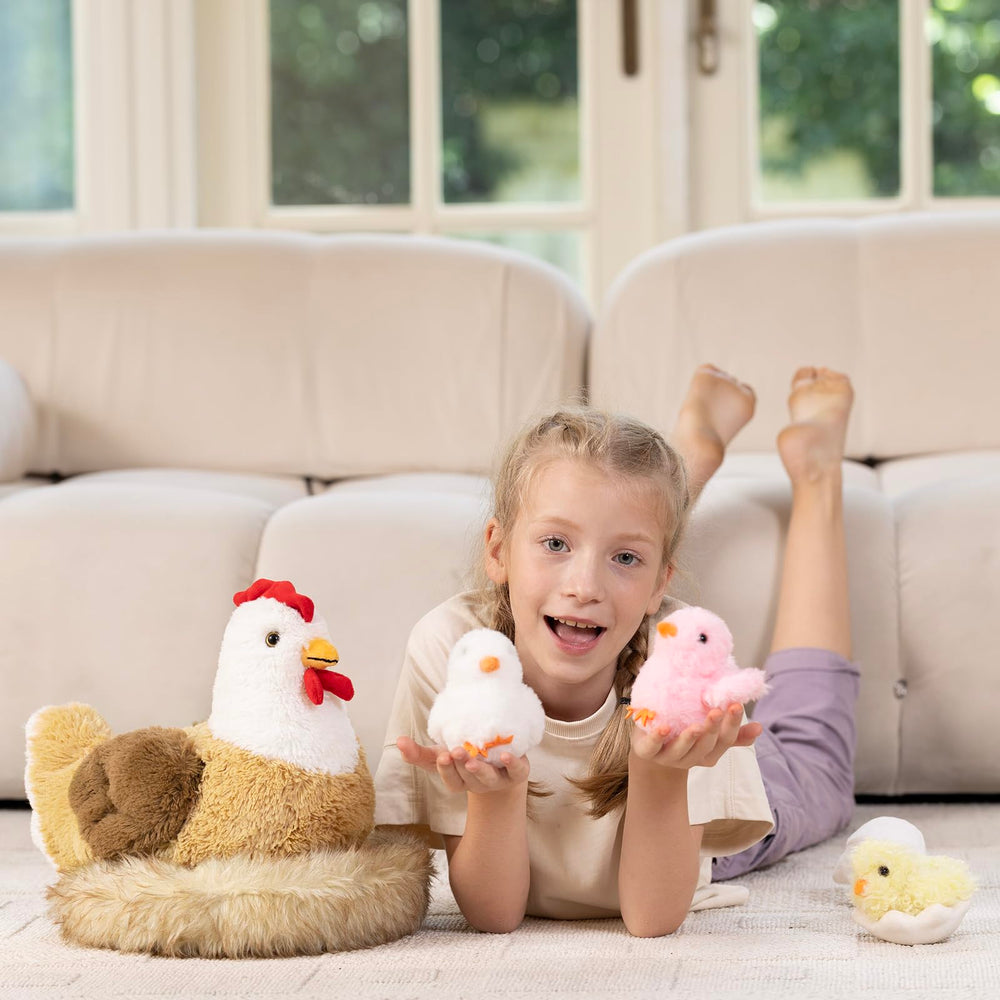 Karister 7Pcs chicken stuffed animals henhouse hideaway plush for nesting play