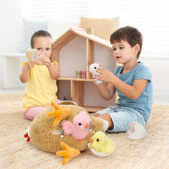 Karister 7Pcs chicken stuffed animals plush nest for cozy henhouse play