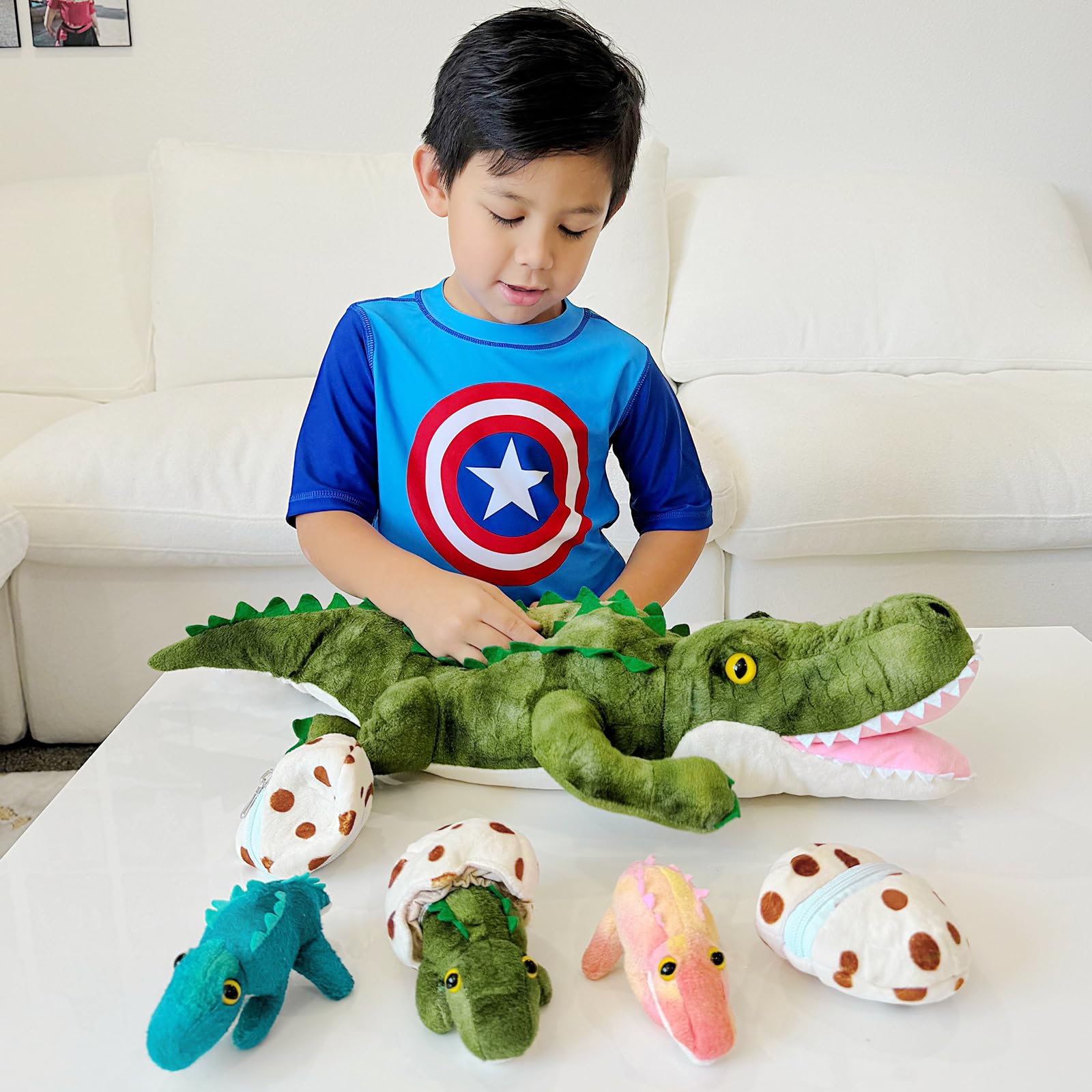 Karister cuddly alligator family fosters storytelling and imaginative adventures.