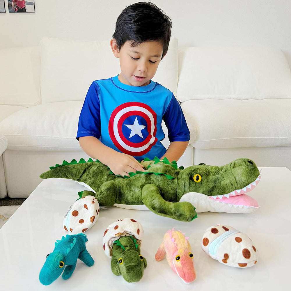 Karister cuddly alligator family fosters storytelling and imaginative adventures.