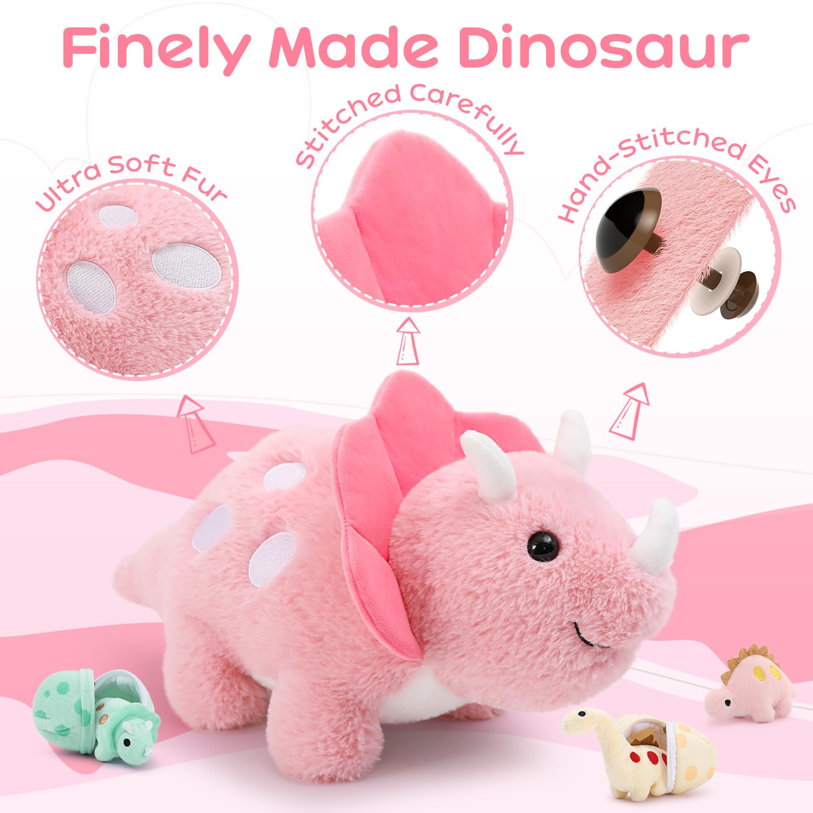 Karister dinosaur plush fabric closeup — ultra-soft polyester fibers feel comforting.