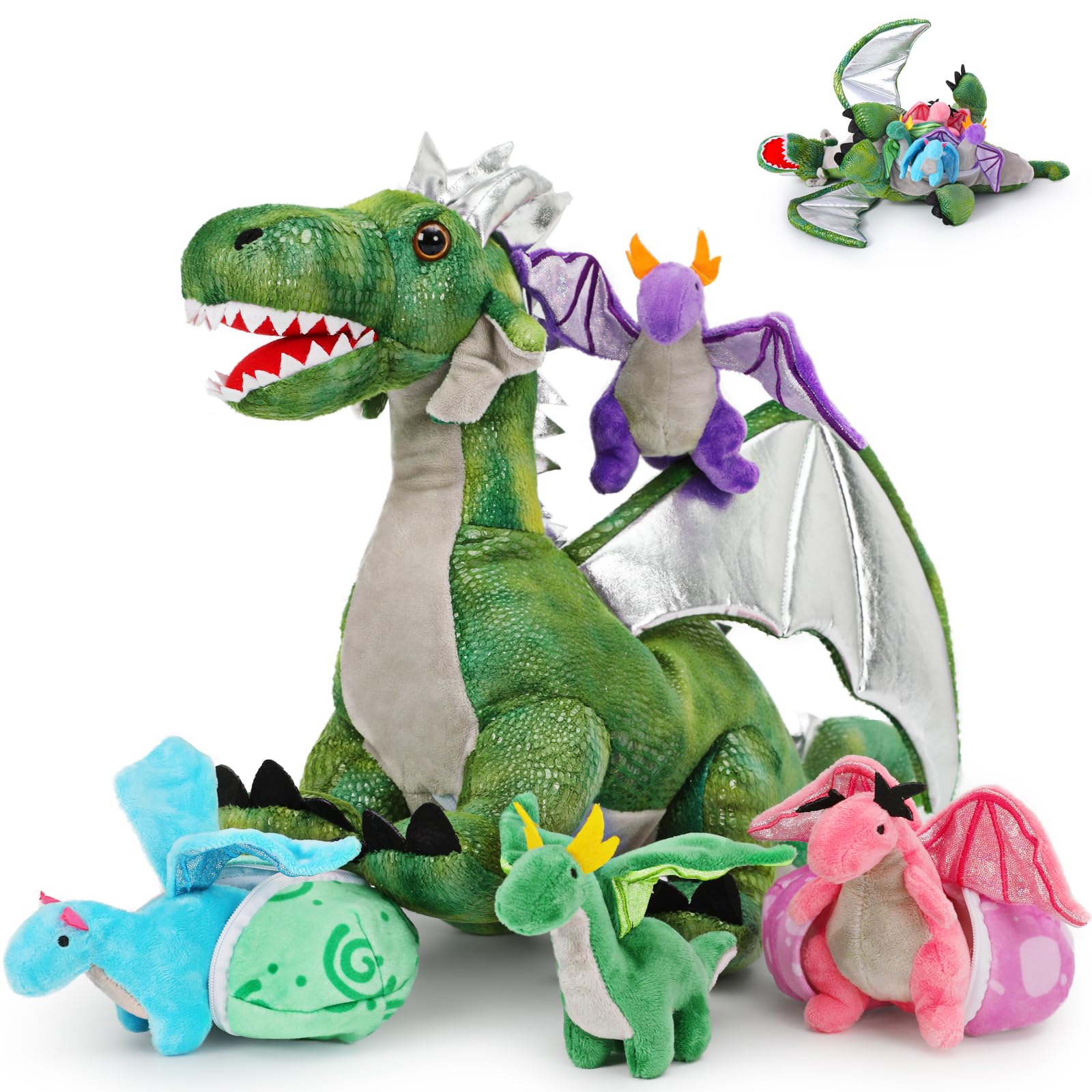 Karister giant green dragon plush set, 21.7 inches, ideal for imaginative play.