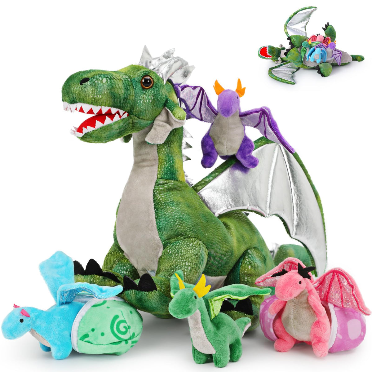 Karister giant green dragon plush set, 21.7 inches, ideal for imaginative play.