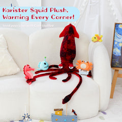 Karister kids snuggle squid for comforting reading or travel time.
