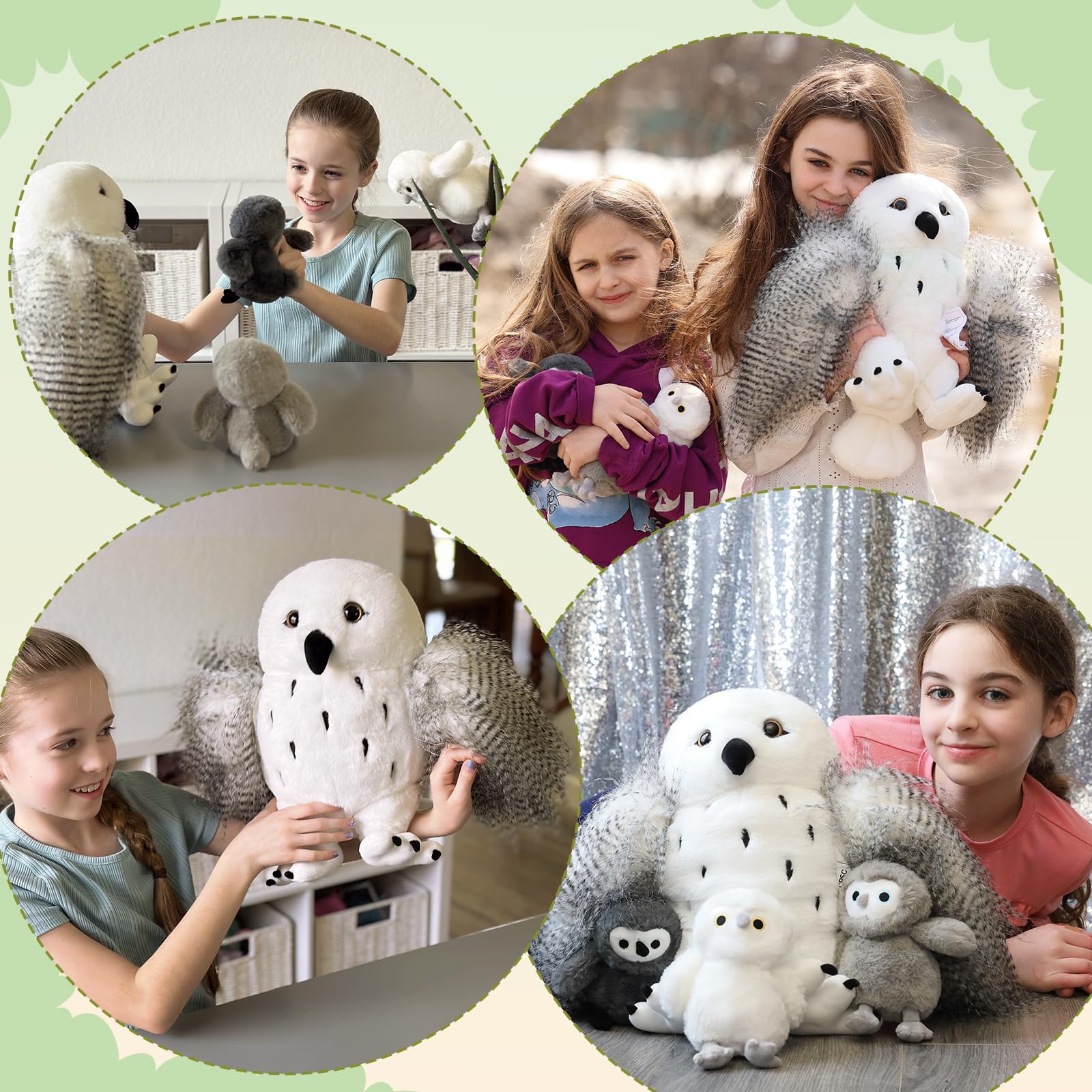 Karister owl plush close-up highlights soft fabric for cuddling.