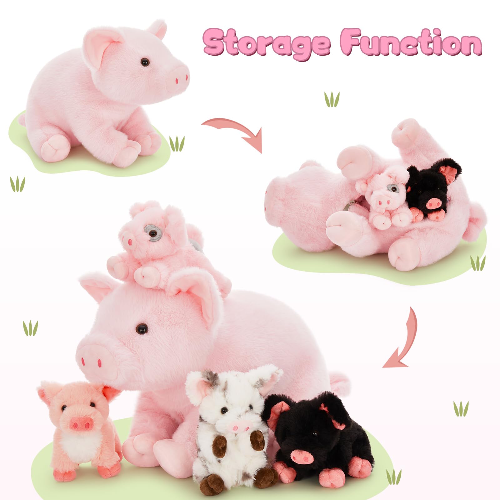 Karister pig family in playful poses for display