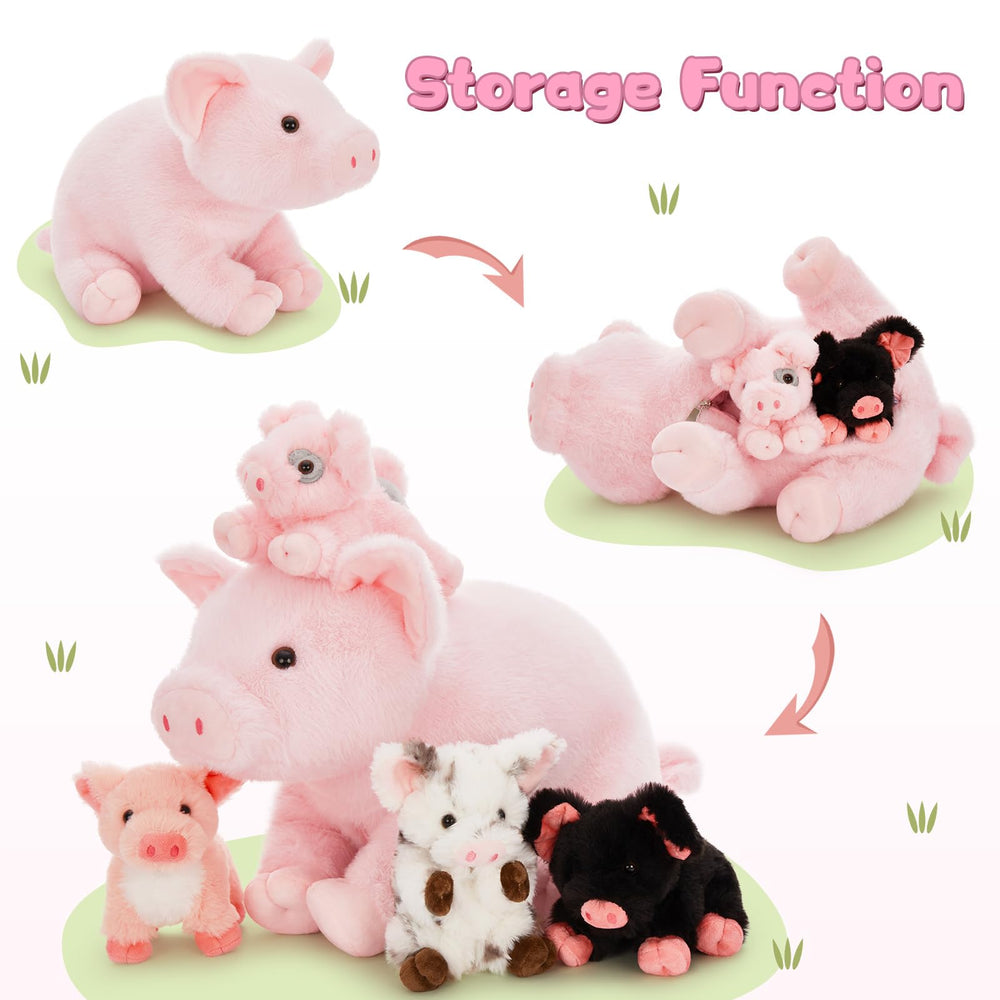 Karister pig family in playful poses for display