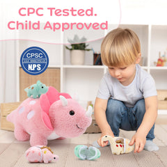 Karister triceratops baby dino — soft plush inside an egg for imaginative play.