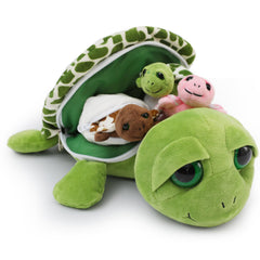 Close-up of babies nestled inside Karister turtle shell for a realistic interactive look