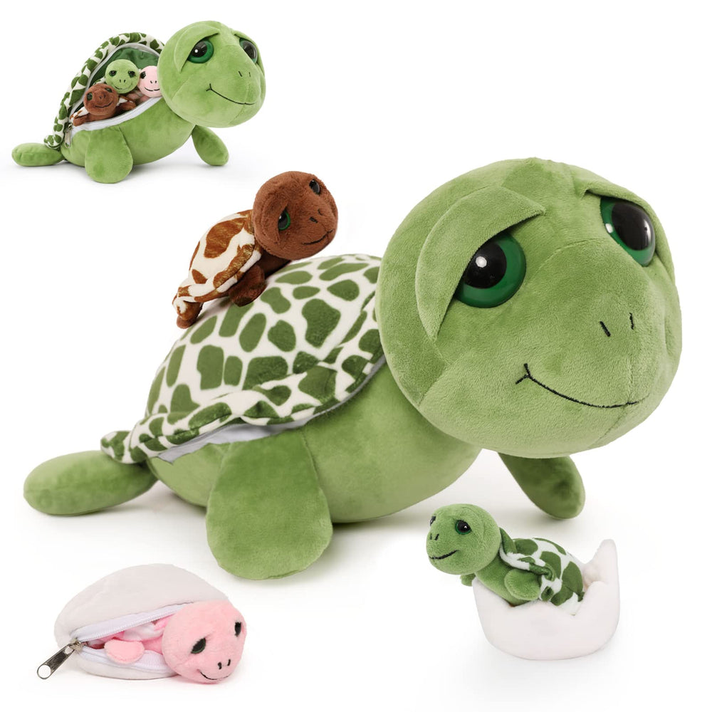 Karister turtle plush with babies inside shell, a 14-inch cuddle buddy for imaginative play