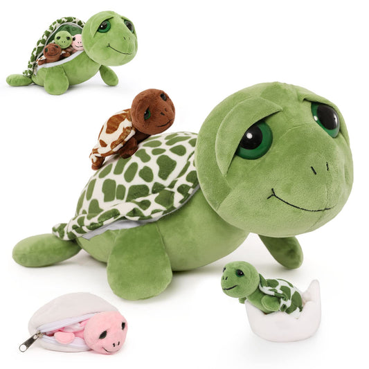 Karister turtle plush with babies inside shell, a 14-inch cuddle buddy for imaginative play