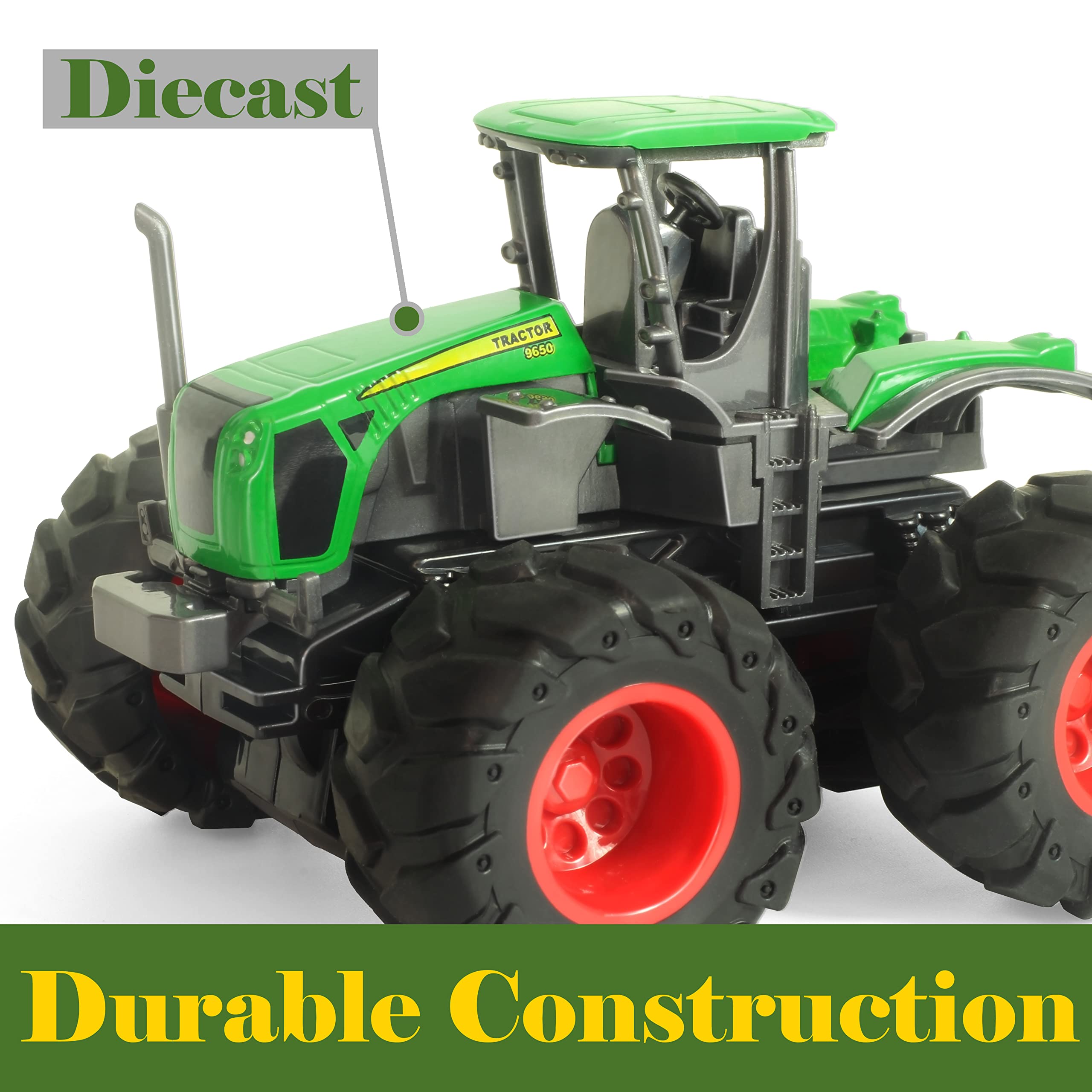 KARMOUNT collectible look tractors with stickers enhance play value.