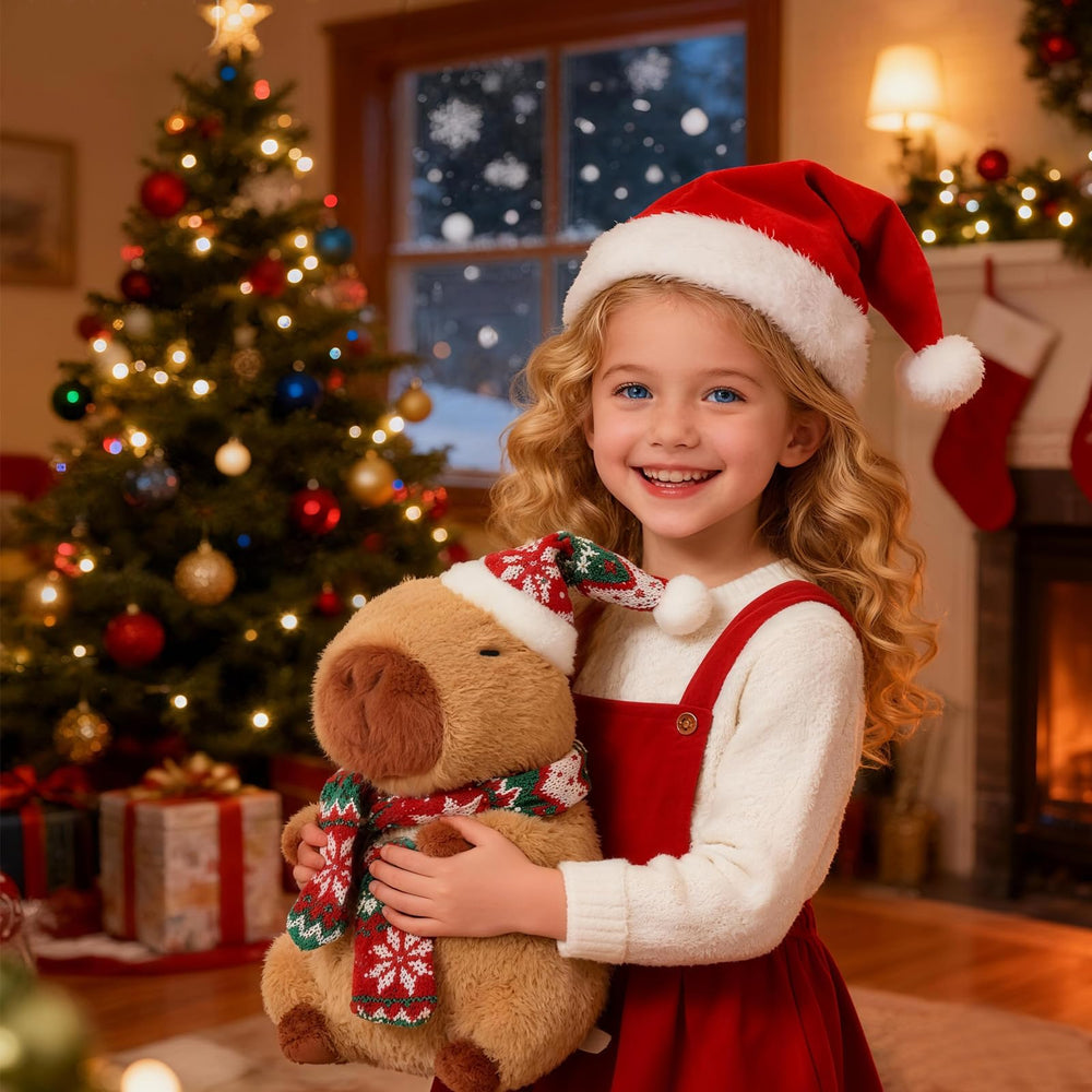 Karoeiwa capybara plush green on mantel adds festive whimsy to living space.