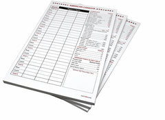 Close-up of Kartego score pads with red and black ink for readability.