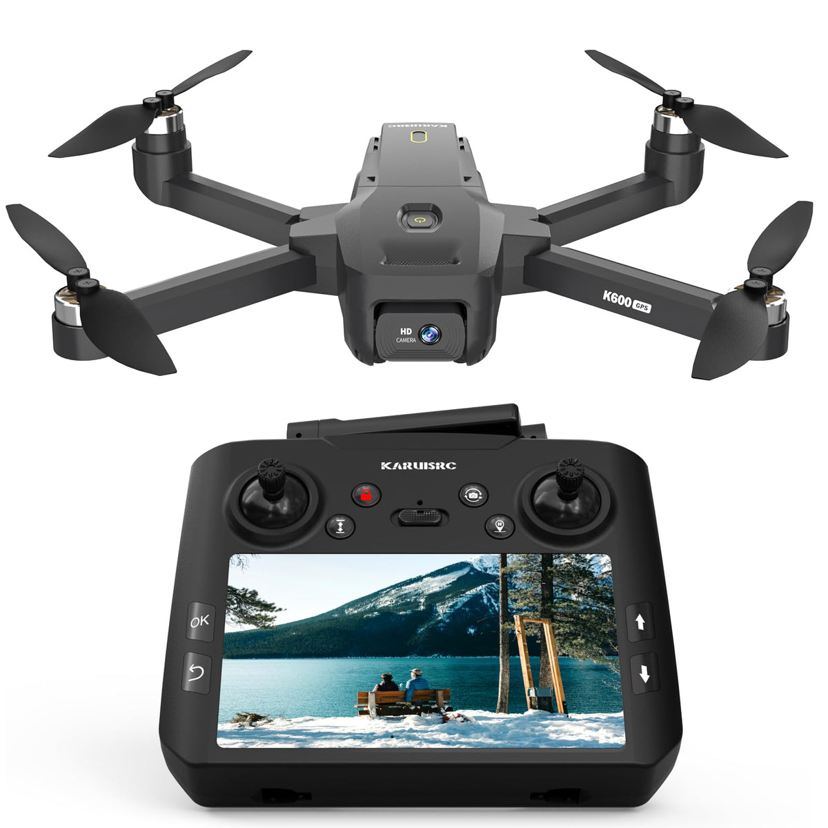 Karuisrc GPS drone with 4K camera and LCD remote for bright, clear live view
