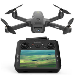 karuisrc GPS Drone showing 4K camera feed on the controller screen for real-time framing