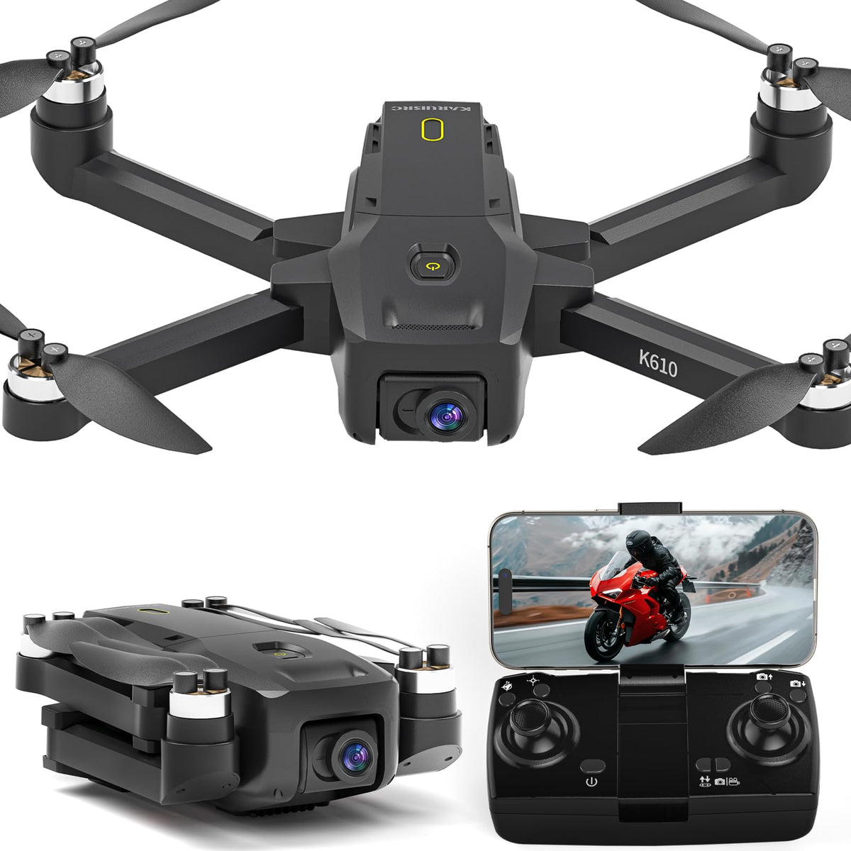 karuisrc K610 foldable drone shows compact design for easy travel.