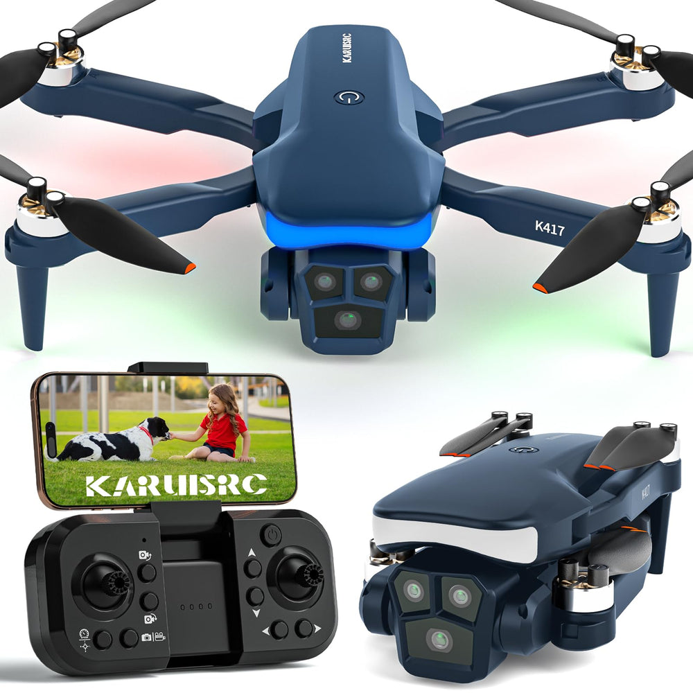 karuisrc mini drone with blue LED lights for better night visibility.