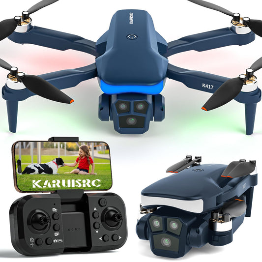karuisrc mini drone with blue LED lights for better night visibility.