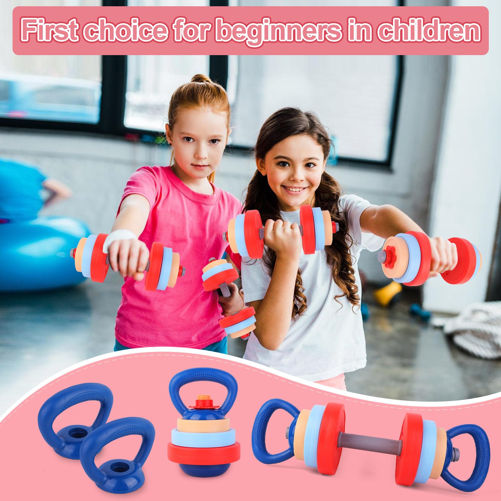 Kasebro bright color dumbbells attract kids during movement-based play.