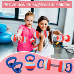 Kasebro bright color dumbbells attract kids during movement-based play.