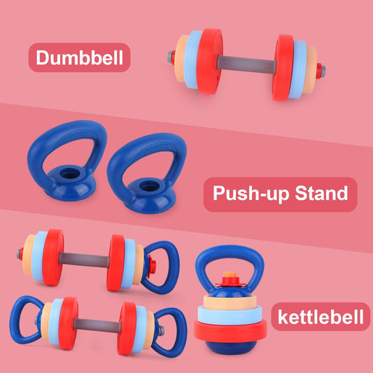 Kasebro kids dumbbells adjustable weights enable growing strength in pretend workouts.