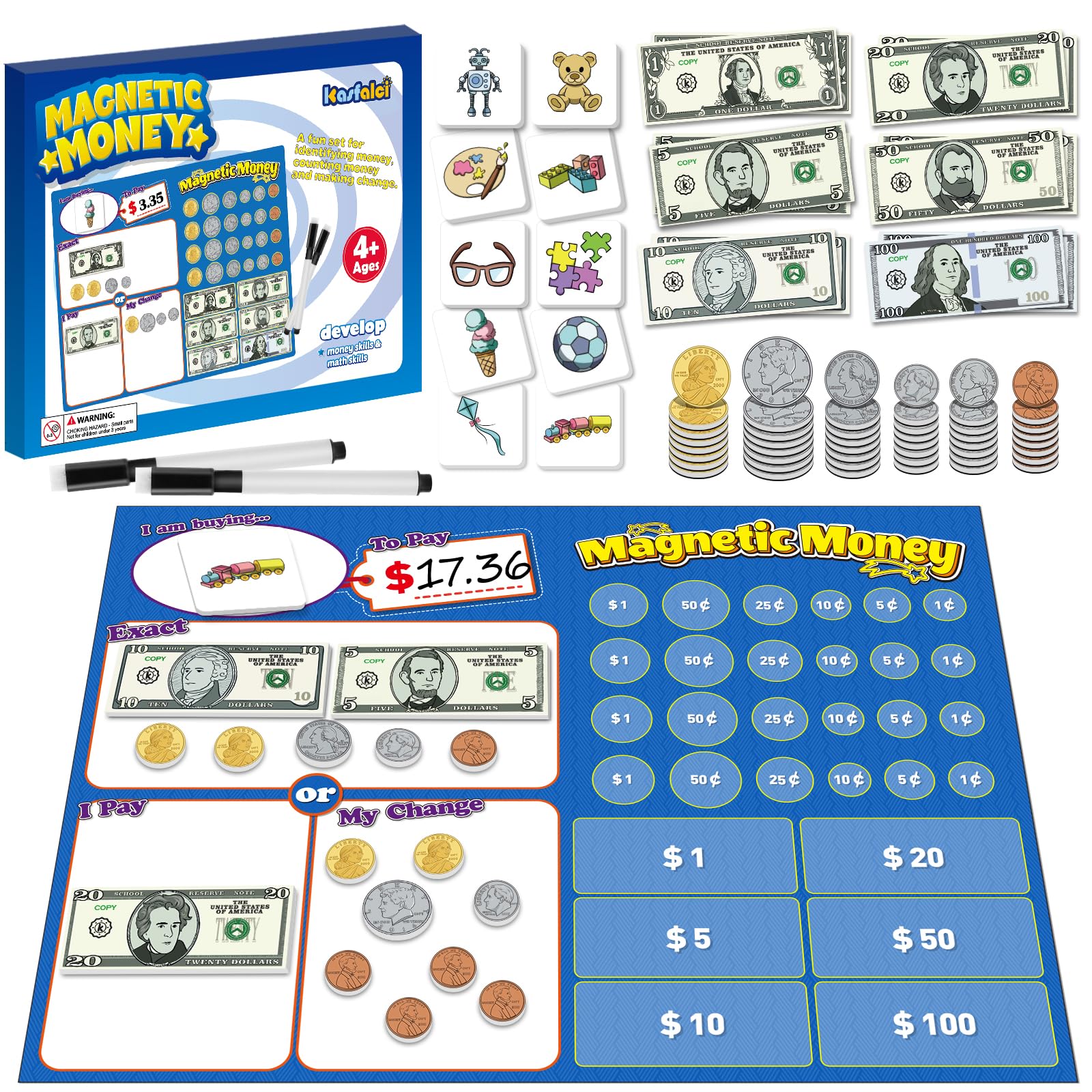 KASFALCI magnetic pennies help kids recognize coins and learn money basics.