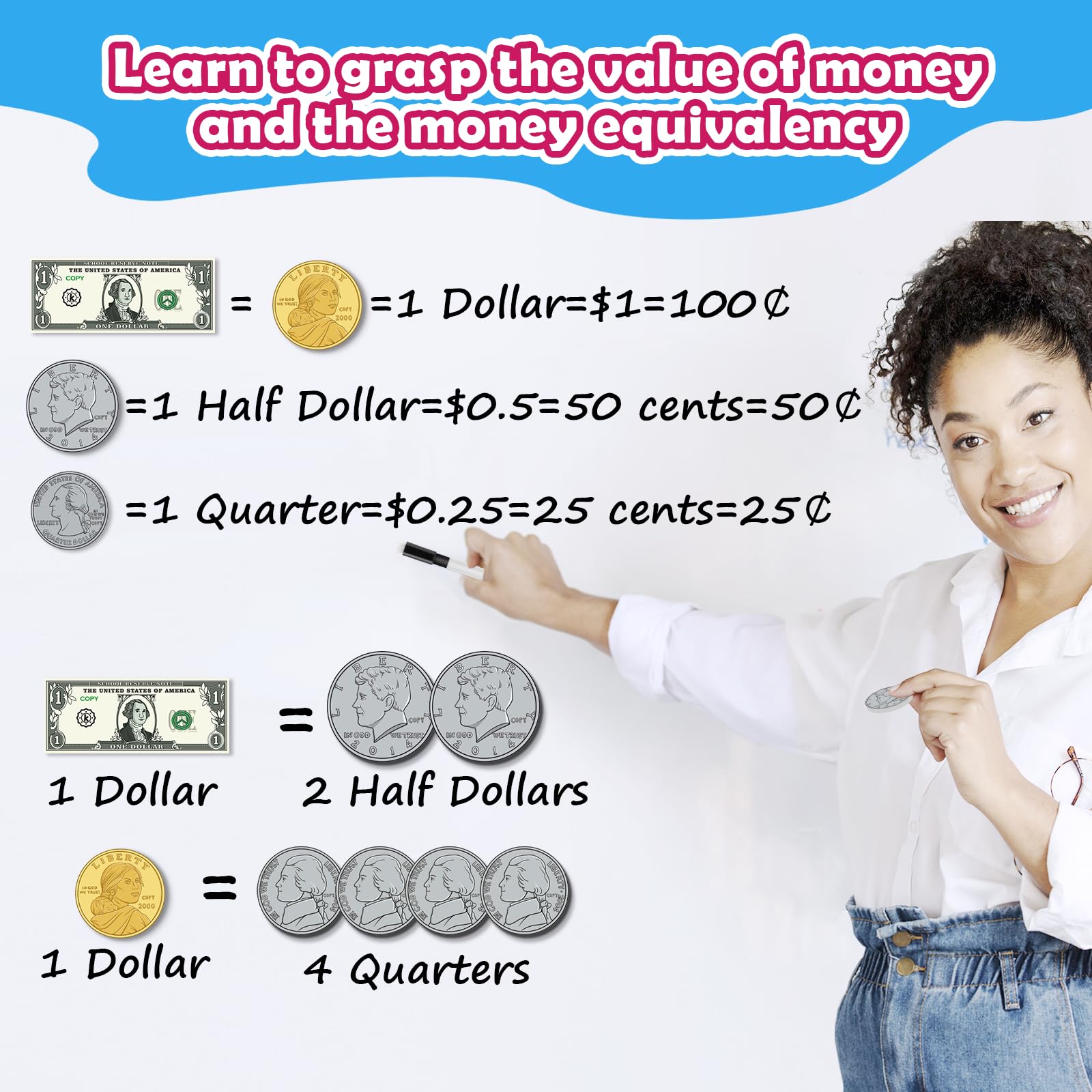 KASFALCI magnetic quarters aid value recognition and learning games.