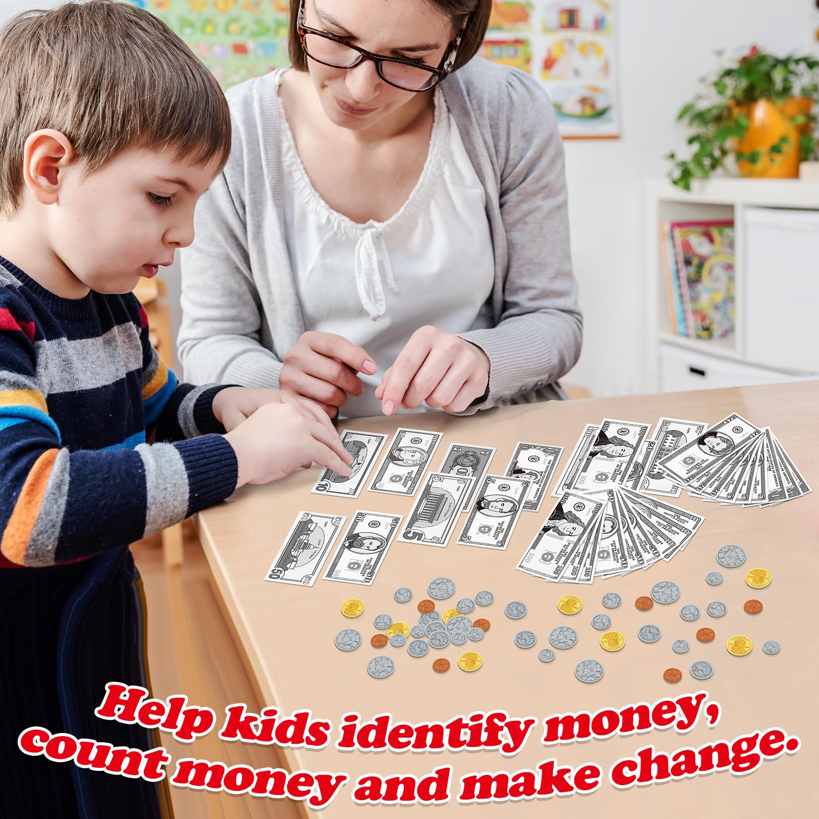 Kasfalci money activity set coins teaches coin recognition and quick addition through play.