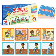 Kasfalci sequencing cards set of 48 offers twelve story sequences with colorful illustrations for playful learning.