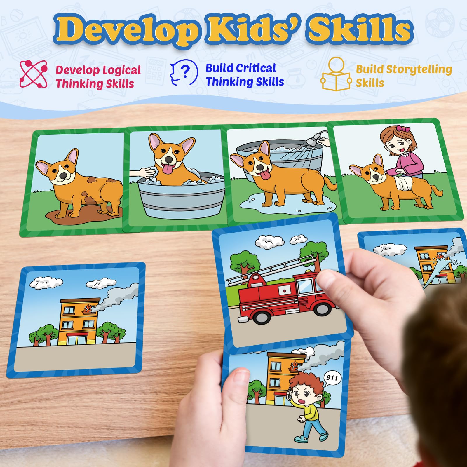 Kasfalci sequencing cards feature vivid illustrations to engage young learners during activities.