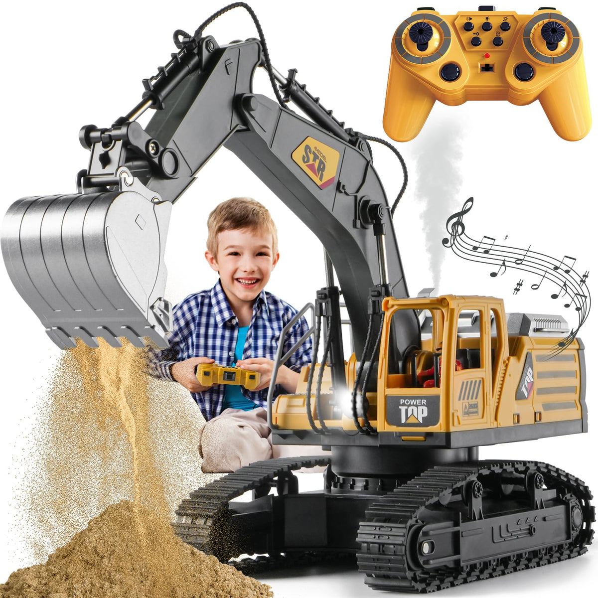 KASQERT 1:14 RC excavator front view for immersive play and display.