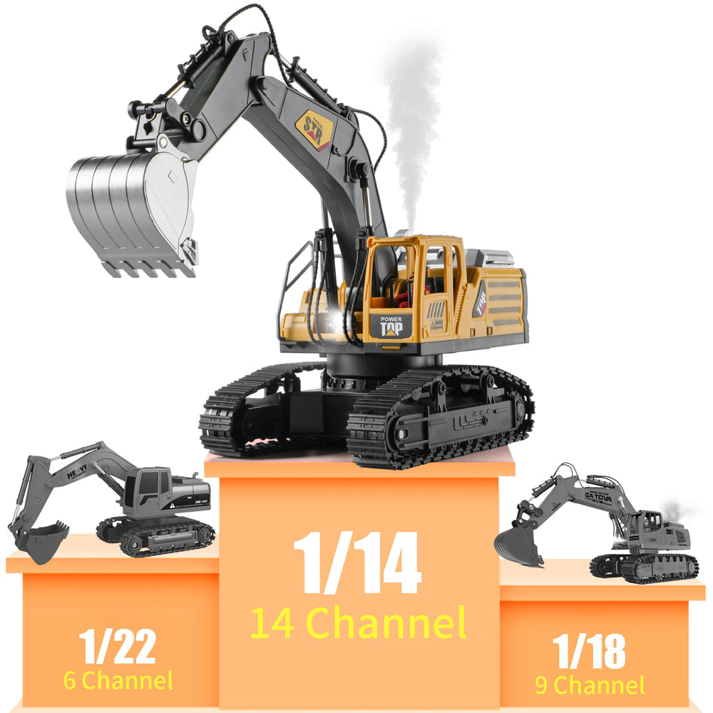 KASQERT 1:14 RC excavator toy metal digging head for precise digging.