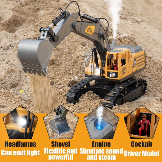 KASQERT 1:14 RC excavator toy side digging head showing durable construction.