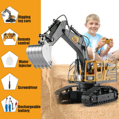 KASQERT 1:14 RC excavator toy smoke effect adds realism during playtime.