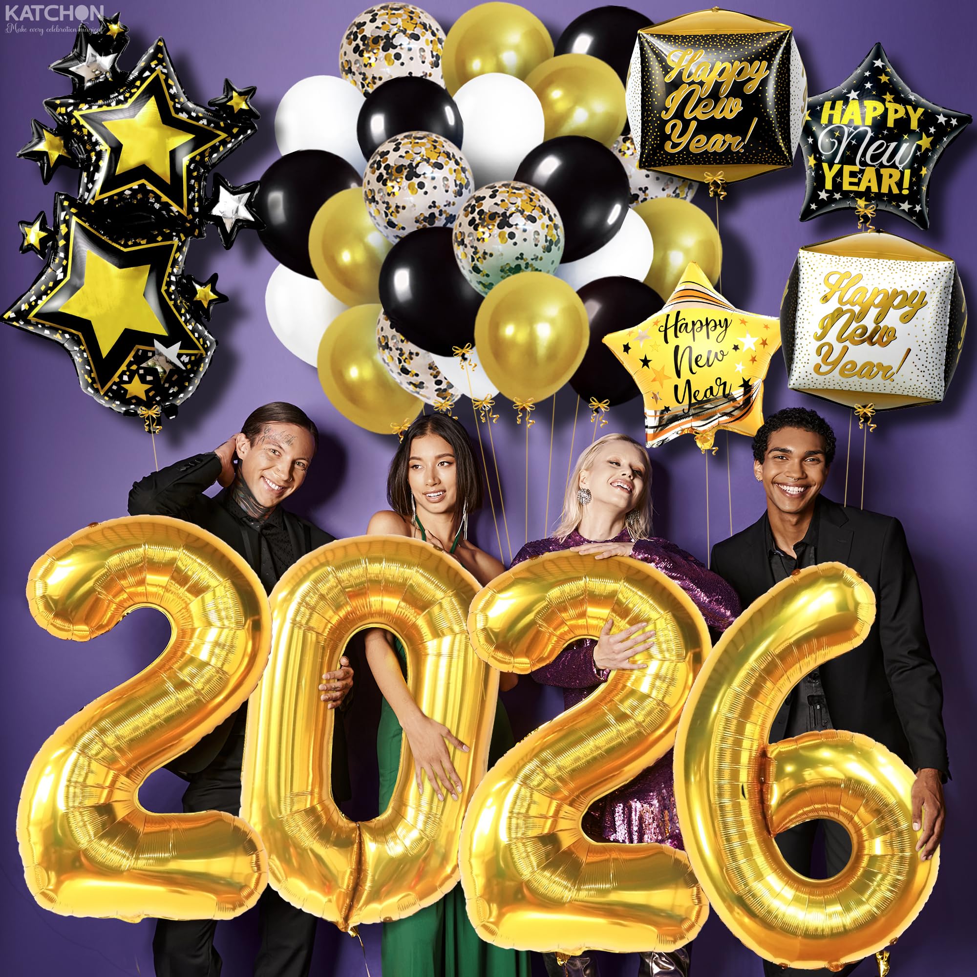 KatchOn 18-inch gold star foil balloon creates a shimmering focal point.