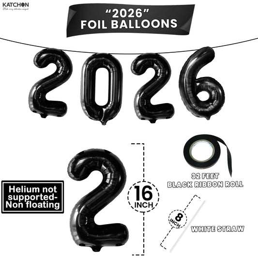 KatchOn 2026 number balloons in black foil with a glossy finish for elegant celebrations.