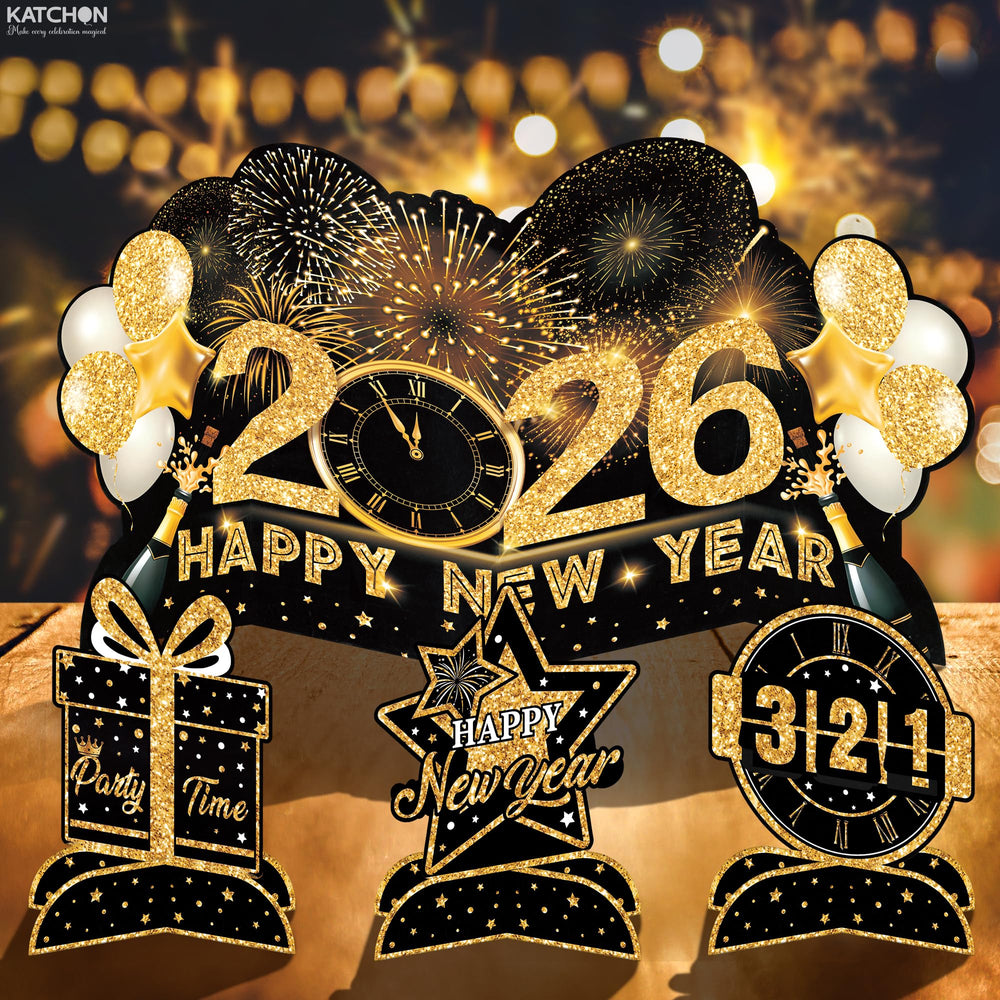 KatchOn 3D honeycomb centerpiece in gold and black adds NYE flair