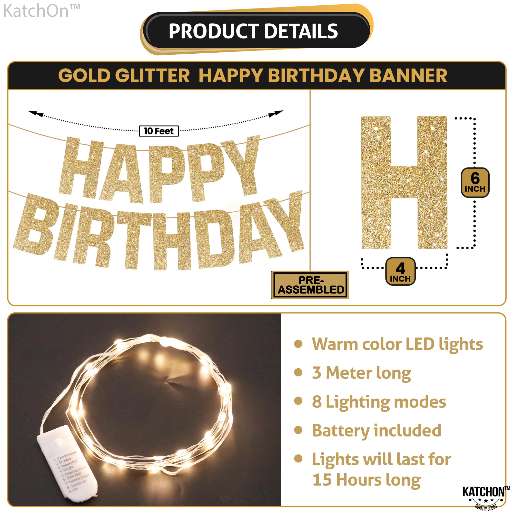 KatchOn birthday banner lights eight modes for flexible lighting effects