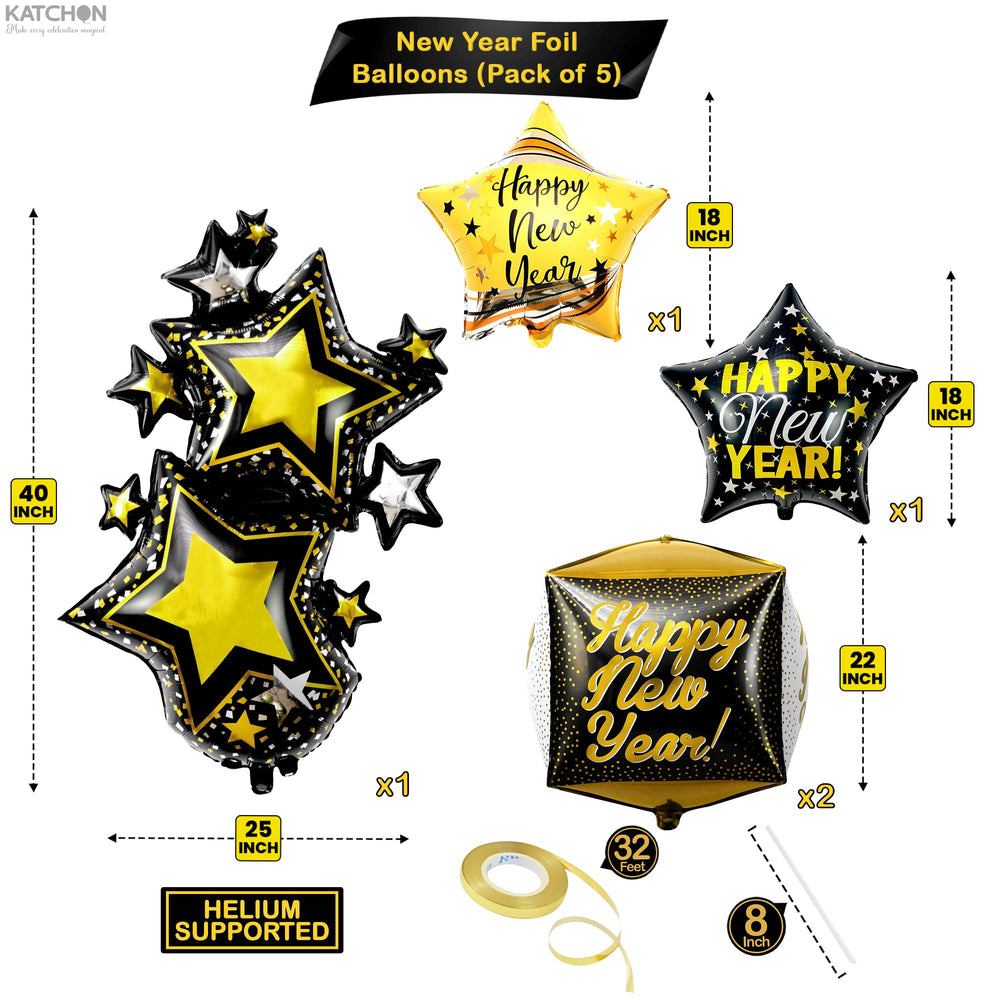 KatchOn black and gold 12-inch latex balloons add luxe color to any NYE tablescape.