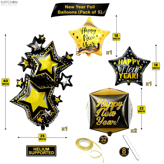 KatchOn black and gold 12-inch latex balloons add luxe color to any NYE tablescape.