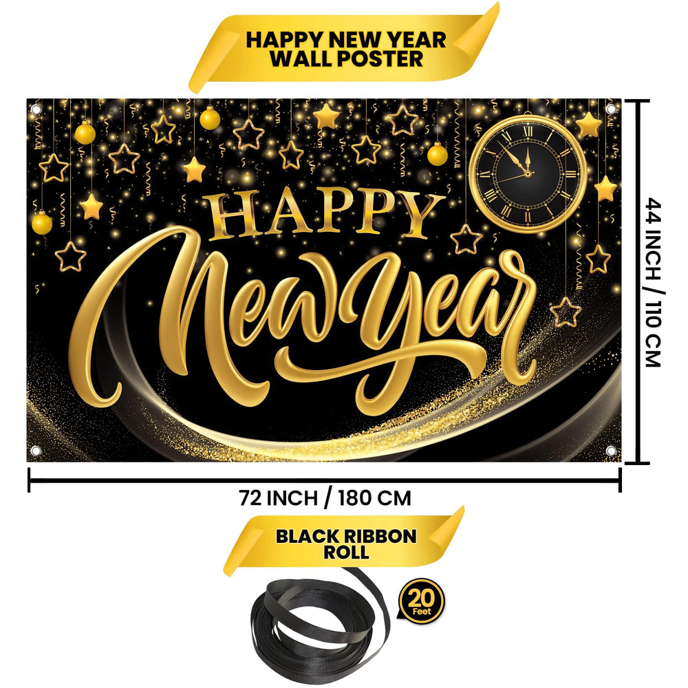 KatchOn black gold NYE banner backdrop enhances indoor or outdoor decor.