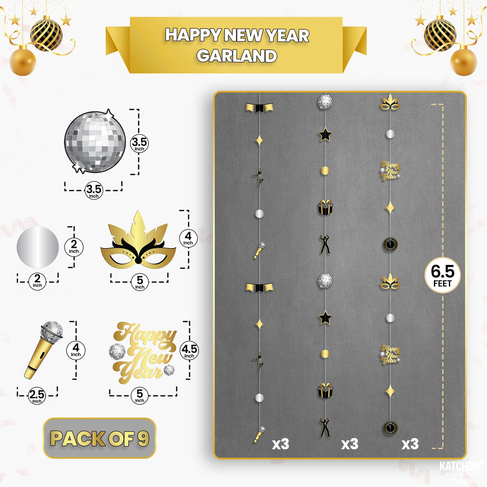 KatchOn black gold NYE garland wall-banner adds a luxe backdrop for photos