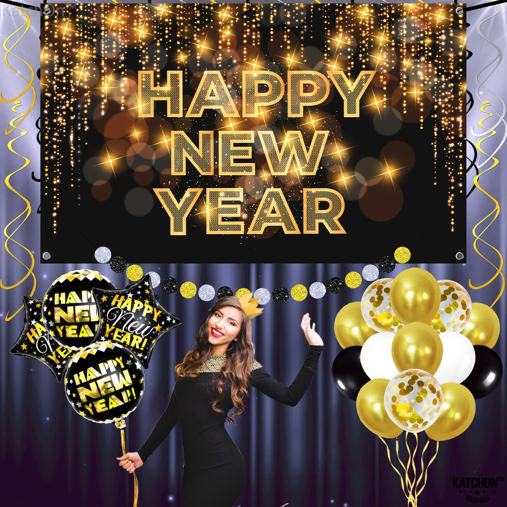 KatchOn complete black gold NYE party setup for quick styling