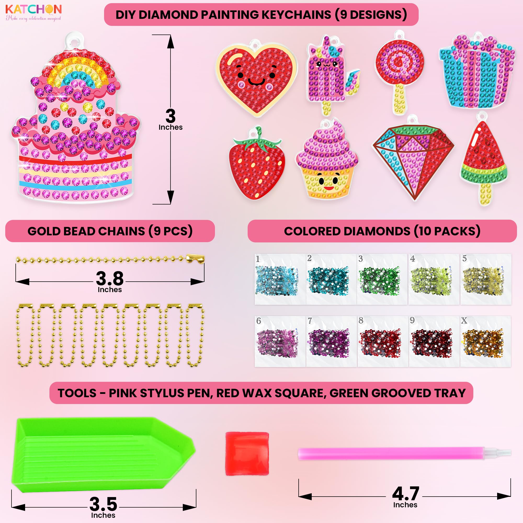 KatchOn Diamond Art Kids keychain cupcakes design for fun, portable crafting