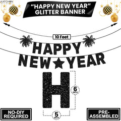 KatchOn easy-to-hang NYE banner black for fast decoration