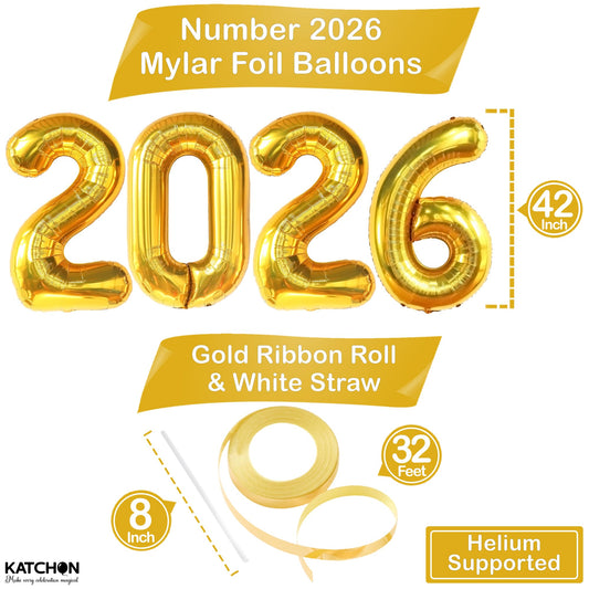 KatchOn 2026 gold foil number balloon enhances NYE decor with shine.