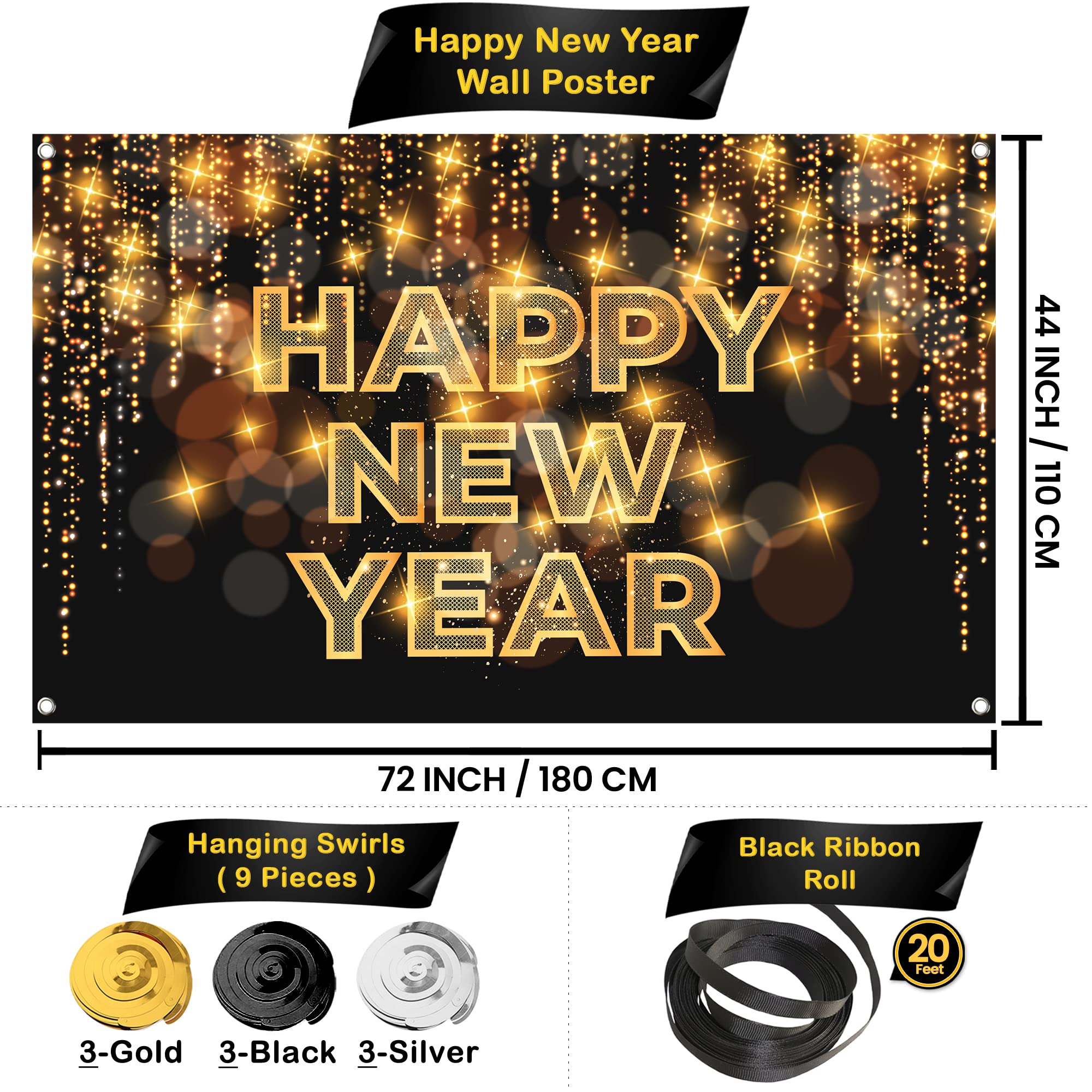 KatchOn glittery Happy New Year garland for shimmering backdrop