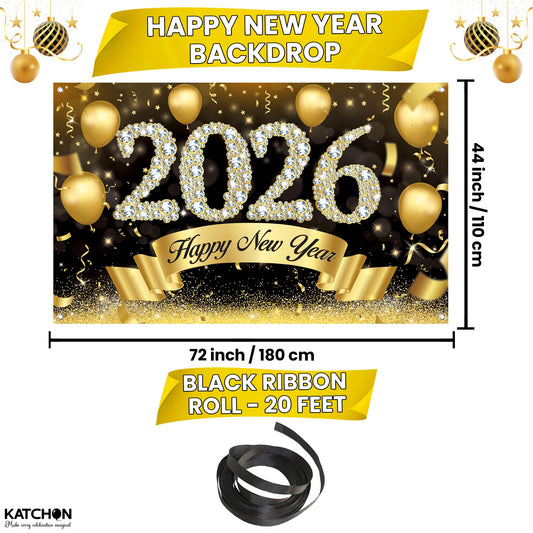 KatchOn gold-black banner features diamond glitter for festive NYE décor.